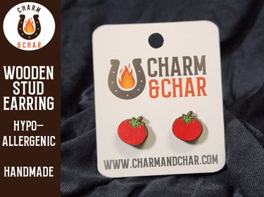 Tomato Wood Stud Earrings - Fruit Fashion Earring - Stud Earring - Charm and Char